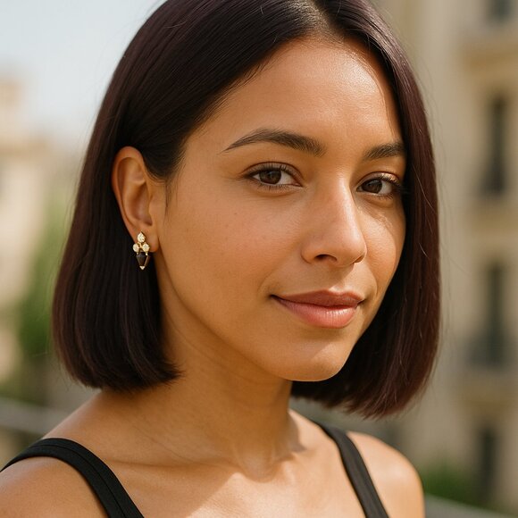 Vintage 1950s Screw Back Earrings Sparkling Clear Black Rhinestones Art Deco - Picture 2 of 9